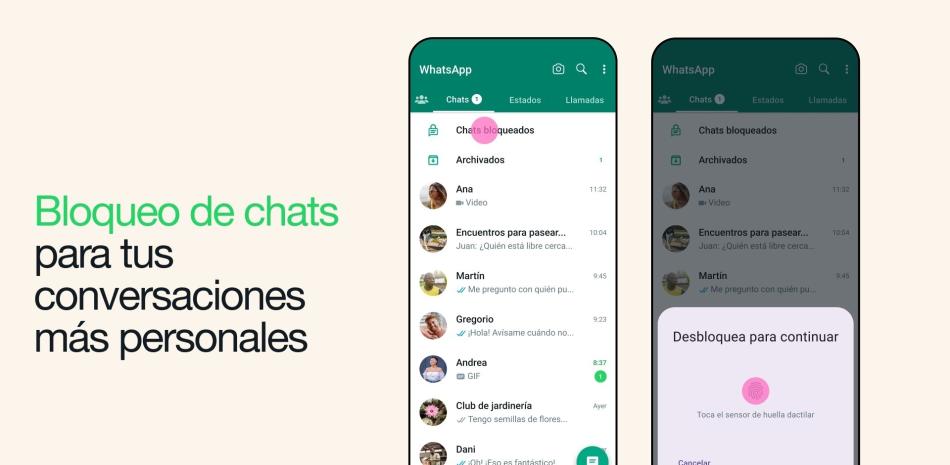 WhatsApp presenta la función bloqueo de chats. 16/5/2023
