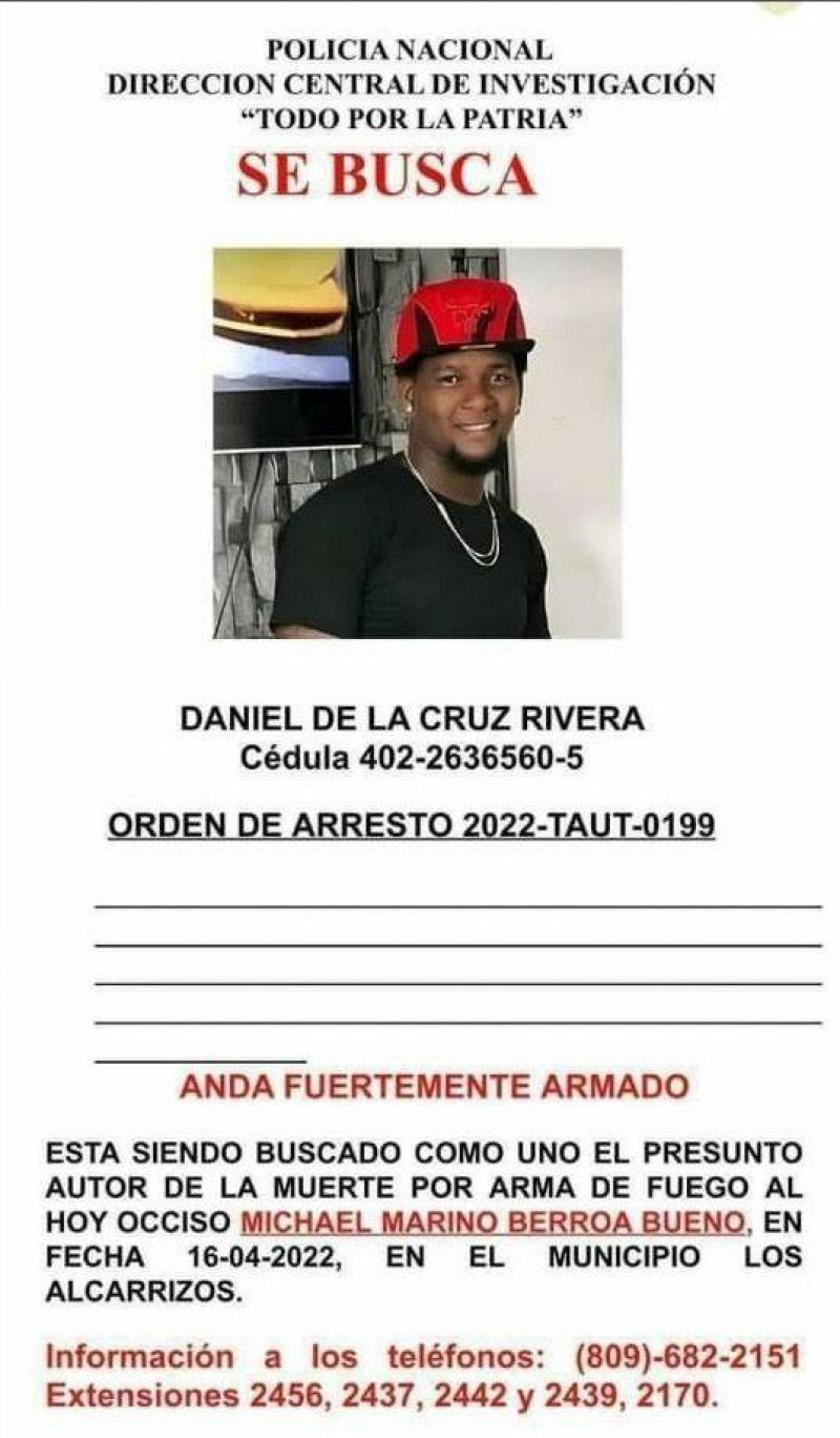 Imagen del cartel de búsqueda para la persona que mató a hombre en Los Alcarrizos