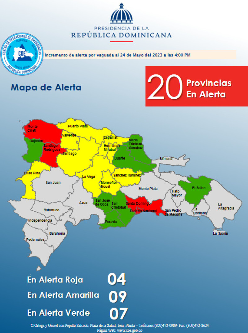 Mapa de las provincias en Alerta